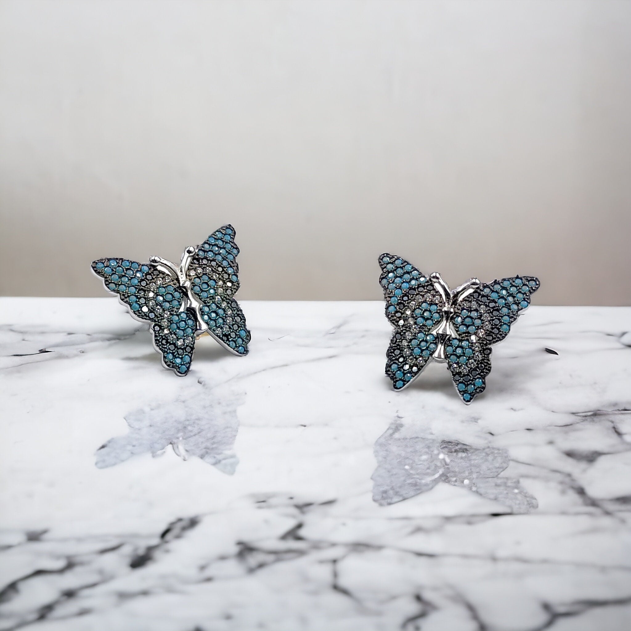 925 Sterling Silver Blue Evil Eye Butterfly Stud Earrings Silver Cubic Zirconia Insect Stud Earring Minimalist Handmade Gift