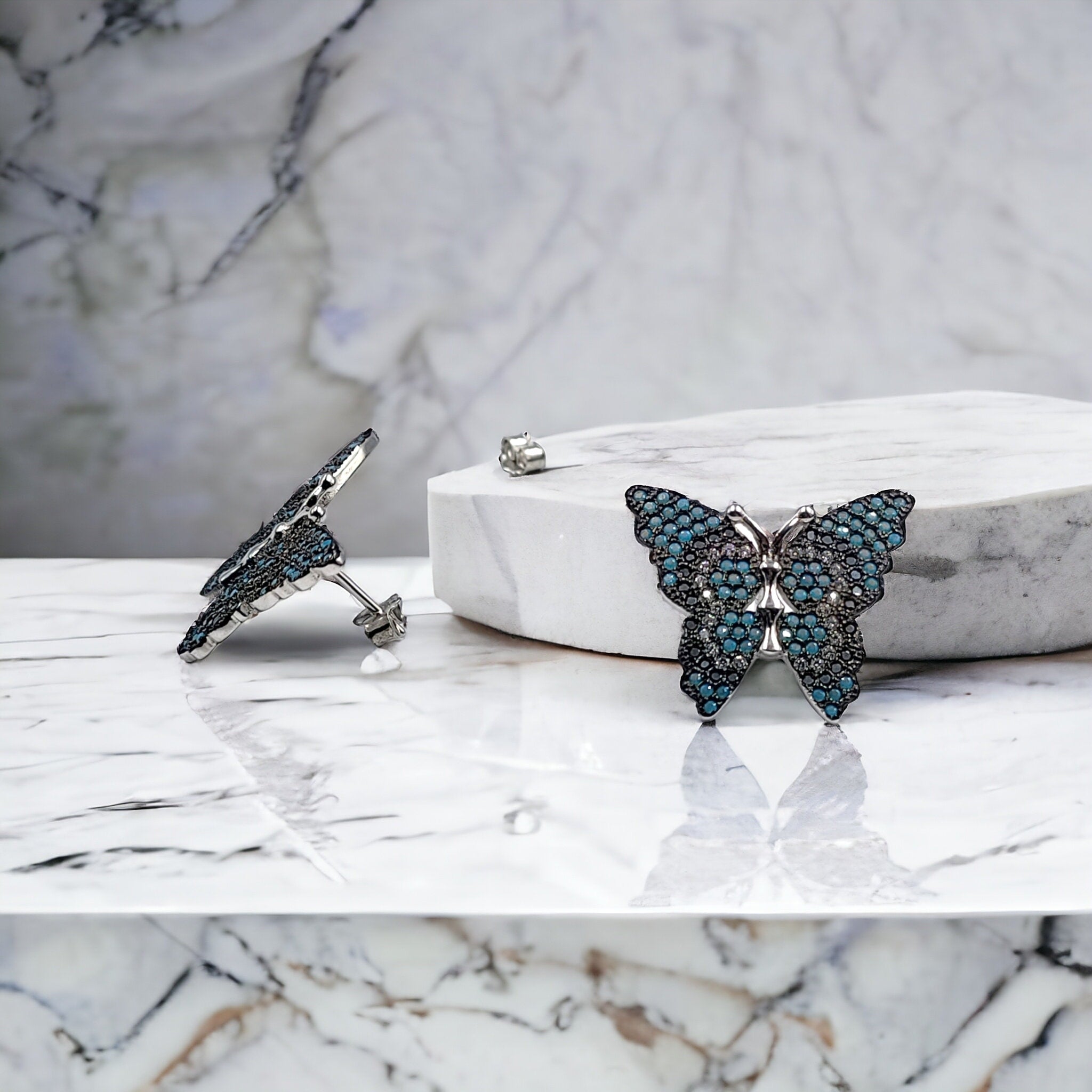 925 Sterling Silver Blue Evil Eye Butterfly Stud Earrings Silver Cubic Zirconia Insect Stud Earring Minimalist Handmade Gift