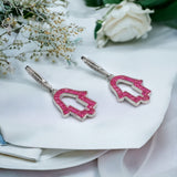 925 Silver Hamsa Stunning Hoop Earrings CZ Art Earrings Hand Sign Boho Stud Minimalist Handmade Gift-31x14 mm
