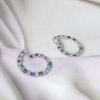 Multi Rainbow Color CZ Twisted Hoop Earrings Multi color Hoop Gift-40x33 mm