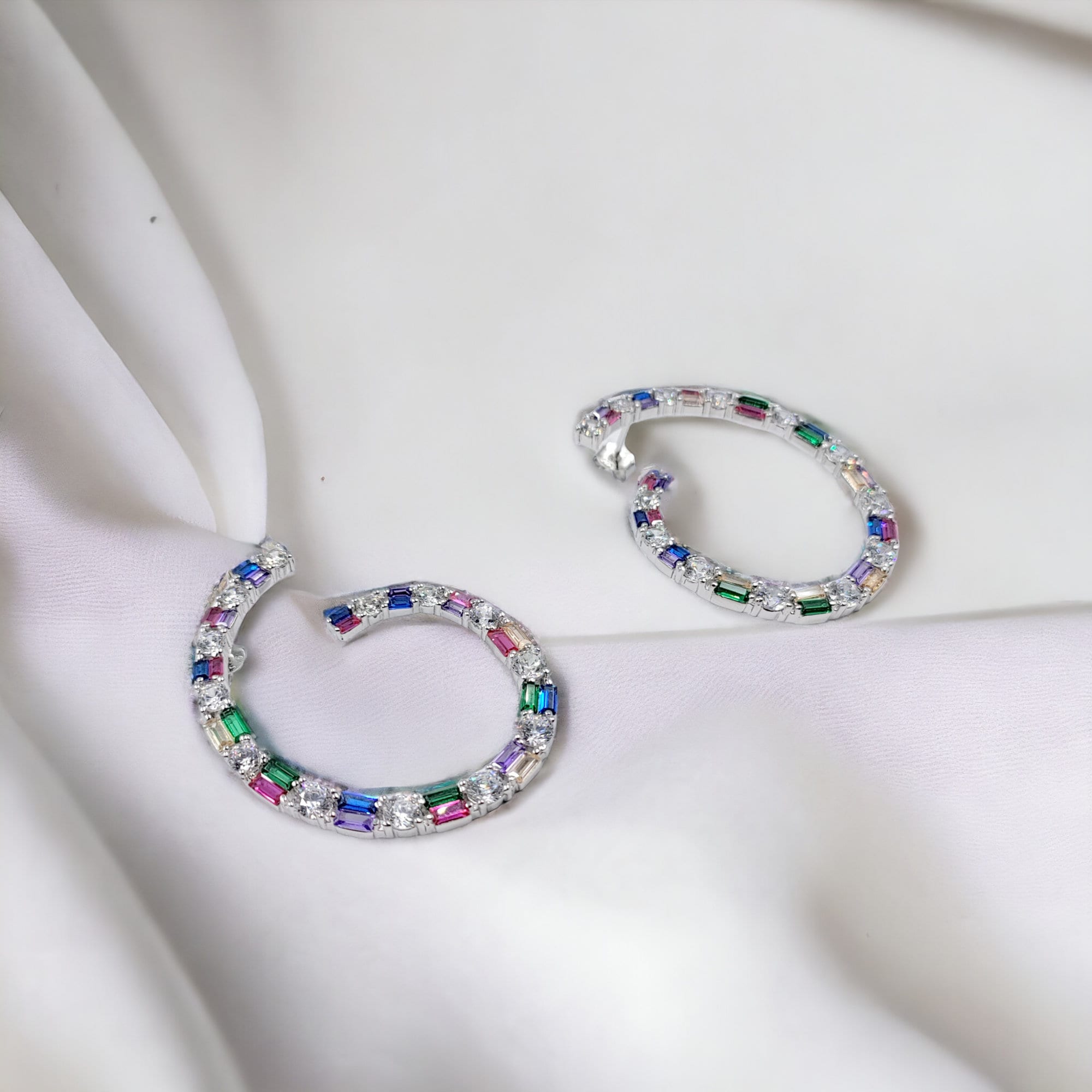 Multi Rainbow Color CZ Twisted Hoop Earrings Multi color Hoop Minimalist Handmade Gift-40x33 mm
