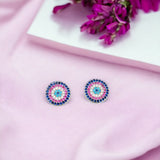 925 Sterling Silver Evil Eye Stud Earrings Circle Stud Earrings Multi Color CZ Minimalist Handmade for Mother