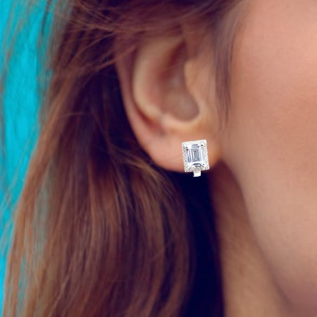 925 Sterling Silver Rectangular Stud Earrings Sparkling Cubic Zirconia Stud Earrings CZ Minimalist Handmade Gift for Engagement