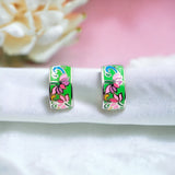 Floral Green Earrings 925 Sterling Silver Earrings For Women Enamel Luxury Jewelry Enamel Minimalist Handmade Gift-15x8 mm