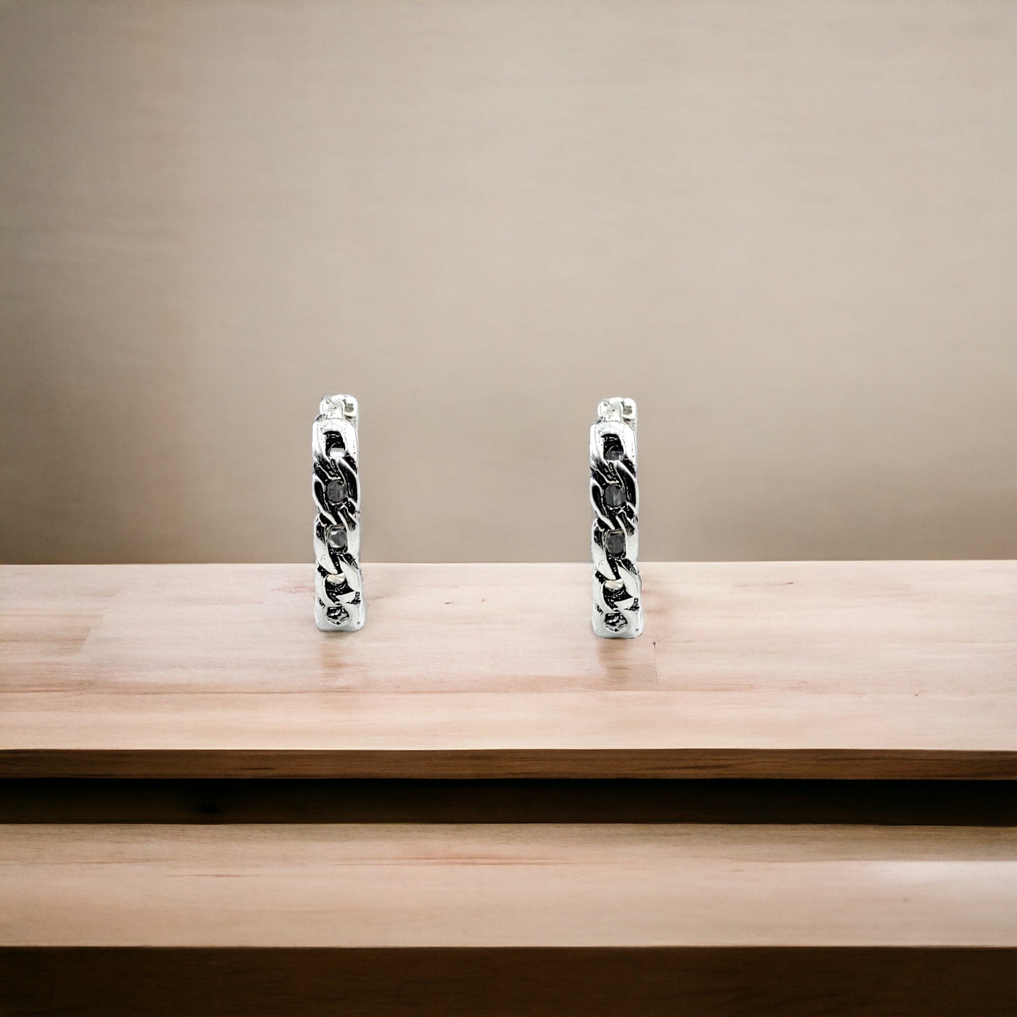 Chain Link Hoop Earrings Chunky Earrings Silver Hoop Earrings Minimalist Handmade Gift,Daily Jewellery-Length-11 mm