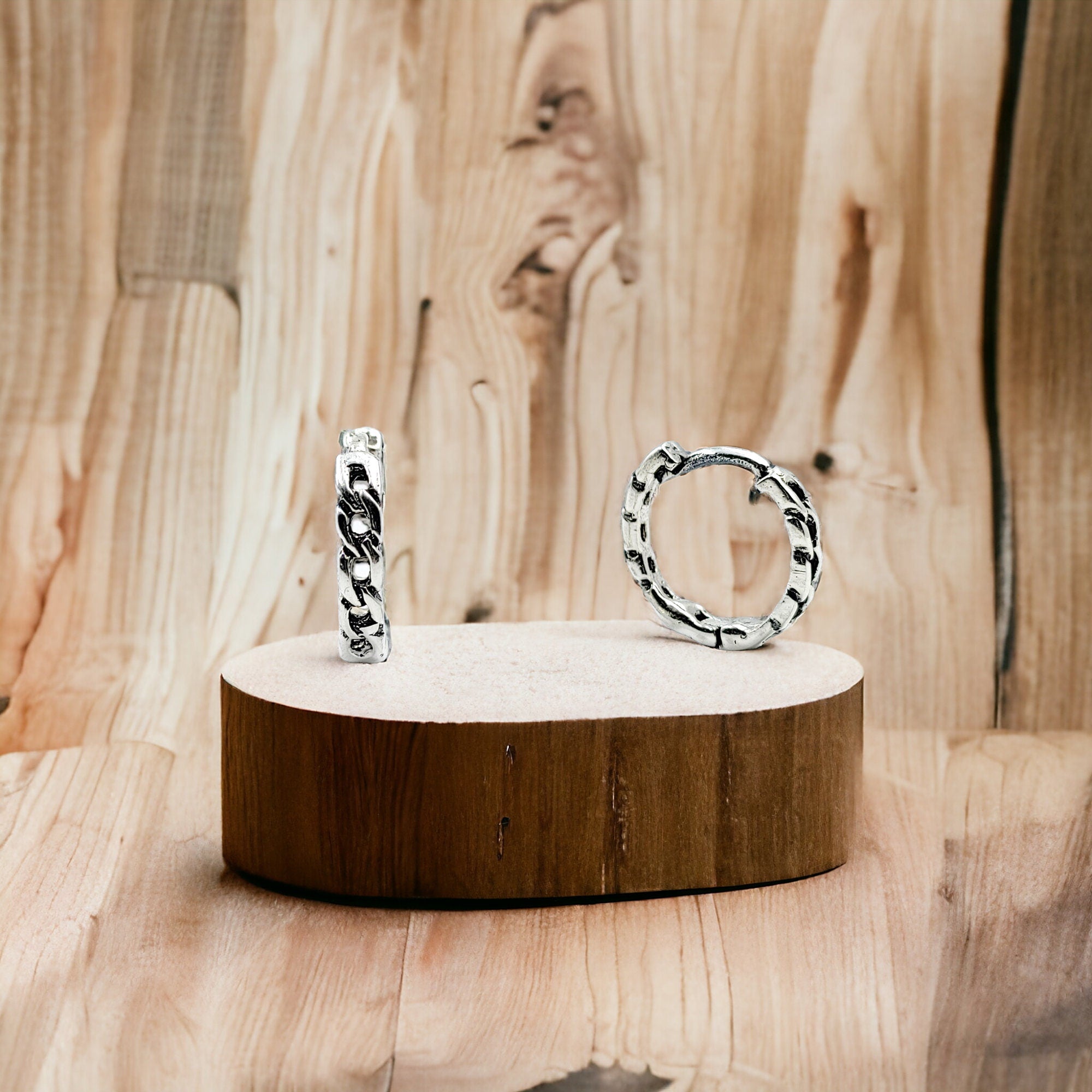 Chain Link Hoop Earrings Chunky Earrings Silver Hoop Earrings Minimalist Handmade Gift,Daily Jewellery-Length-11 mm