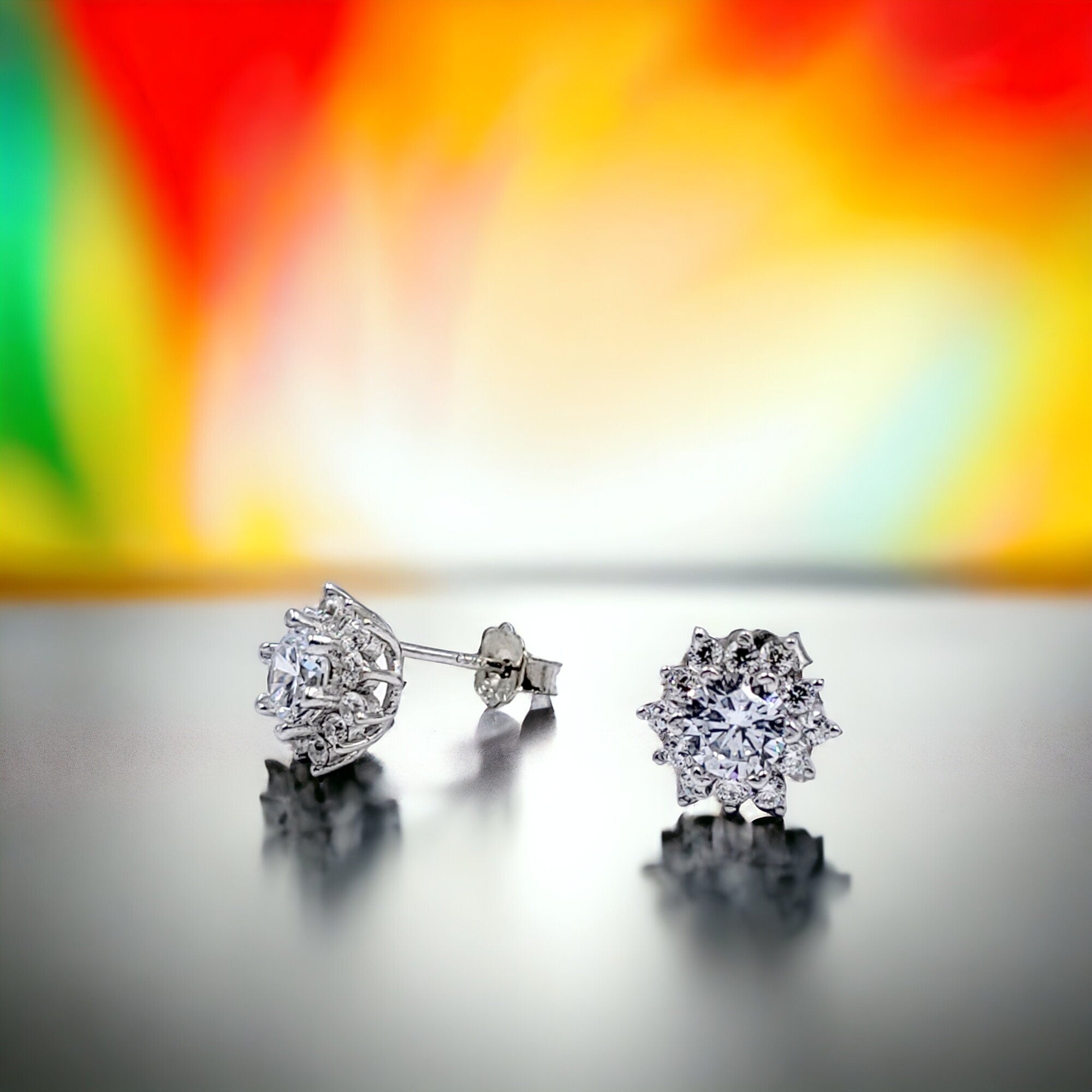 Stud Earrings Women Floral Round CZ Diamond Present Wedding Engagement Party Gift Circle Bridal Gift -10x10 mm