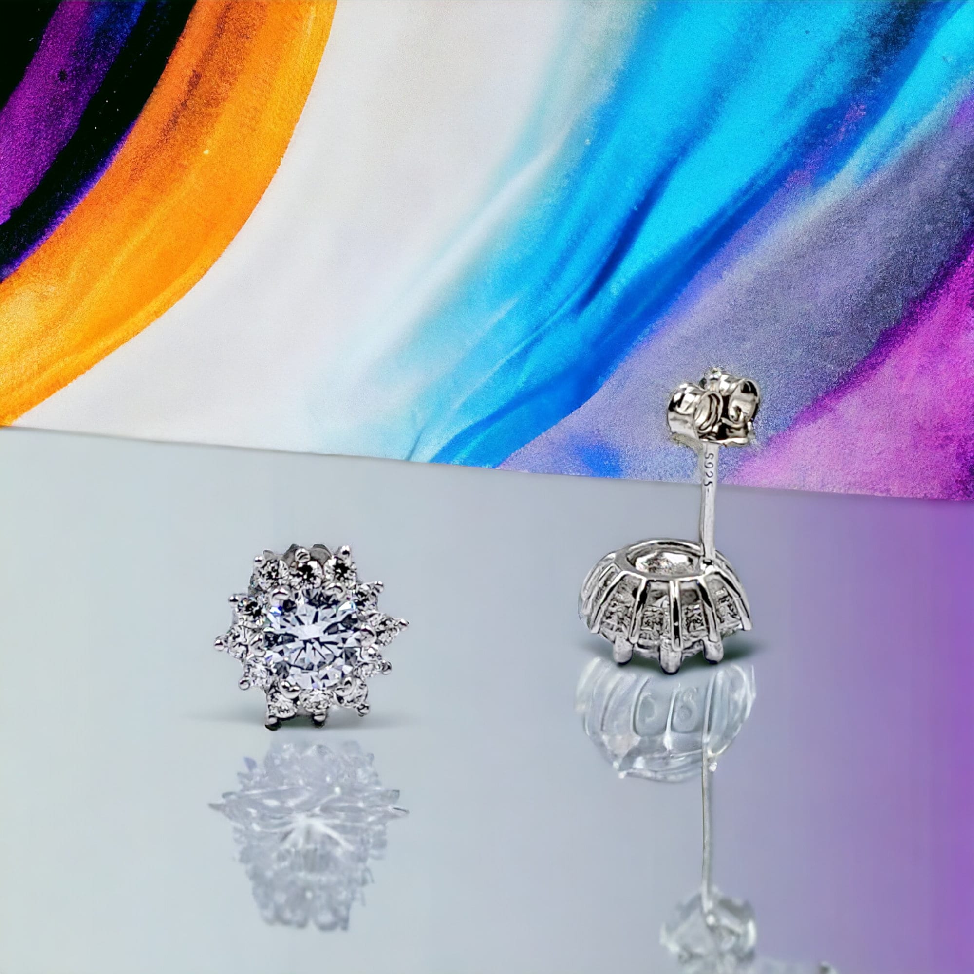 Stud Earrings Women Floral Round CZ Diamond Present Wedding Engagement Party Gift Circle Bridal Gift -10x10 mm