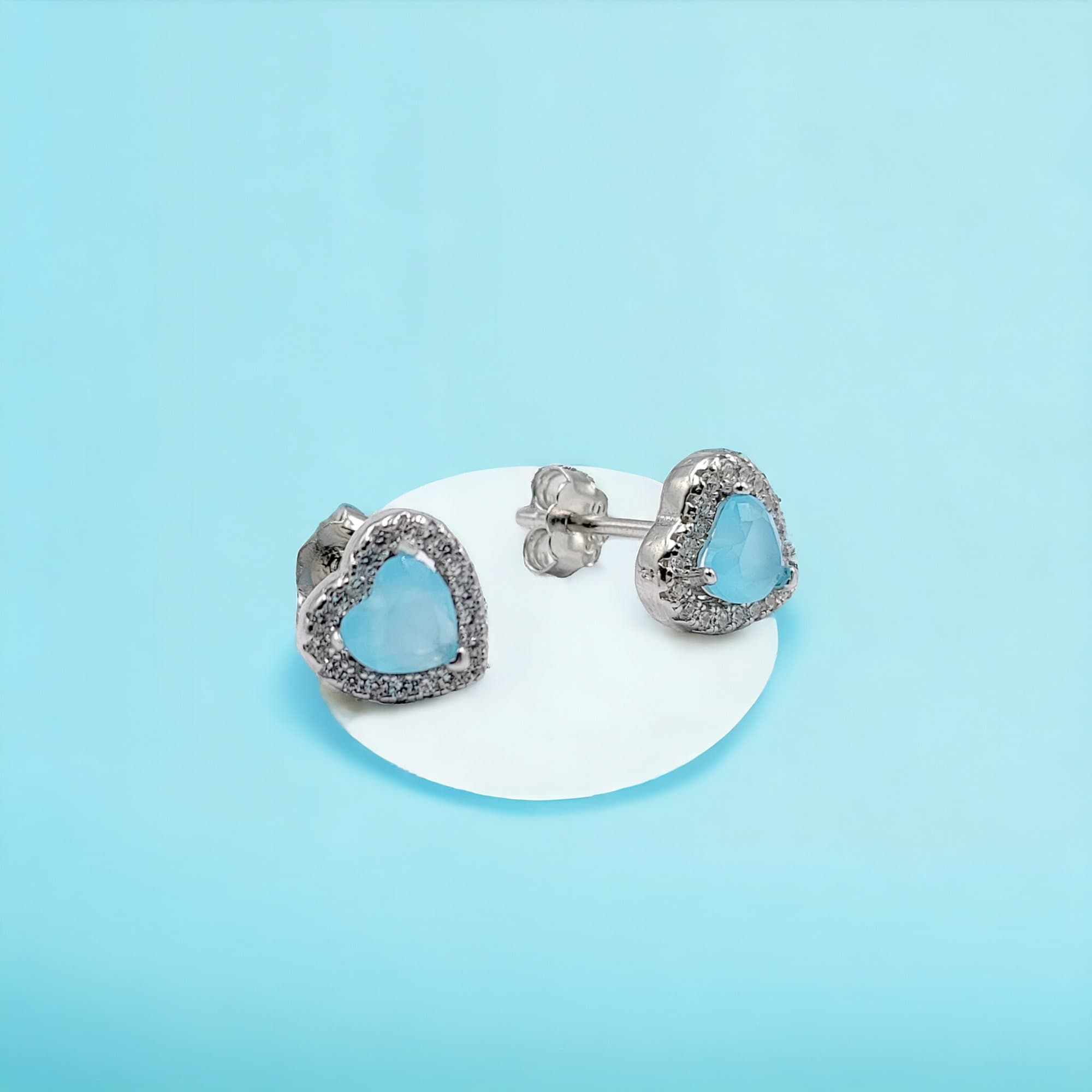 Turquoise Cubic Zirconia Diamond Heart Stud Earrings Minimalist Jewelry Gift