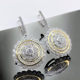 Round Floral Design Cubic Zirconia Diamond Dangle Hoop Earring Minimalist Handmade Gift for Engagement,Wedding