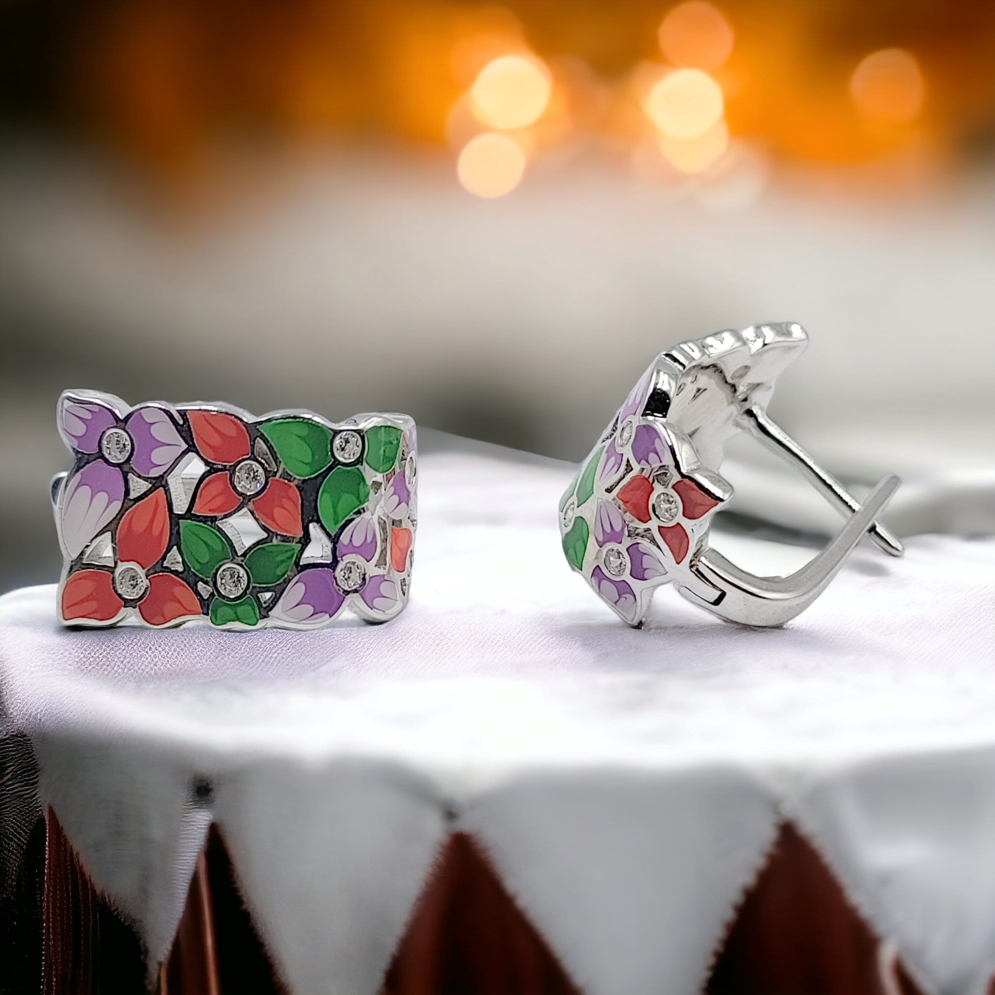 Pretty Enamel Hoop Earring 925 Sterling Silver Multi color Clip-on Earring for Women Minimalist Handmade Gift-16x10 mm