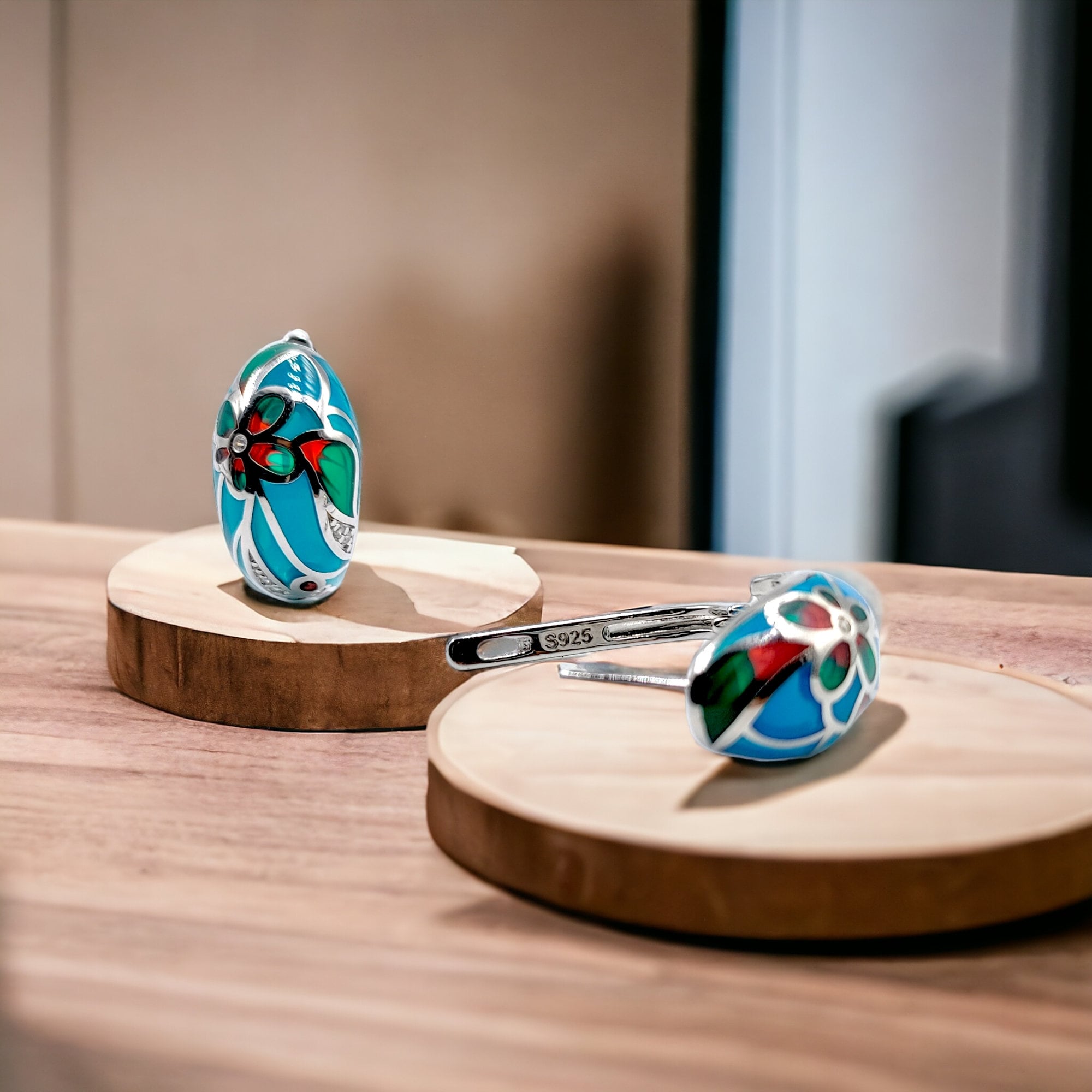 Blue Enamel 925 Silver Earrings Rhodium Plated Earrings Small Earrings Mini Art Deco Earrings Minimalist Handmade Gift-18x9 mm