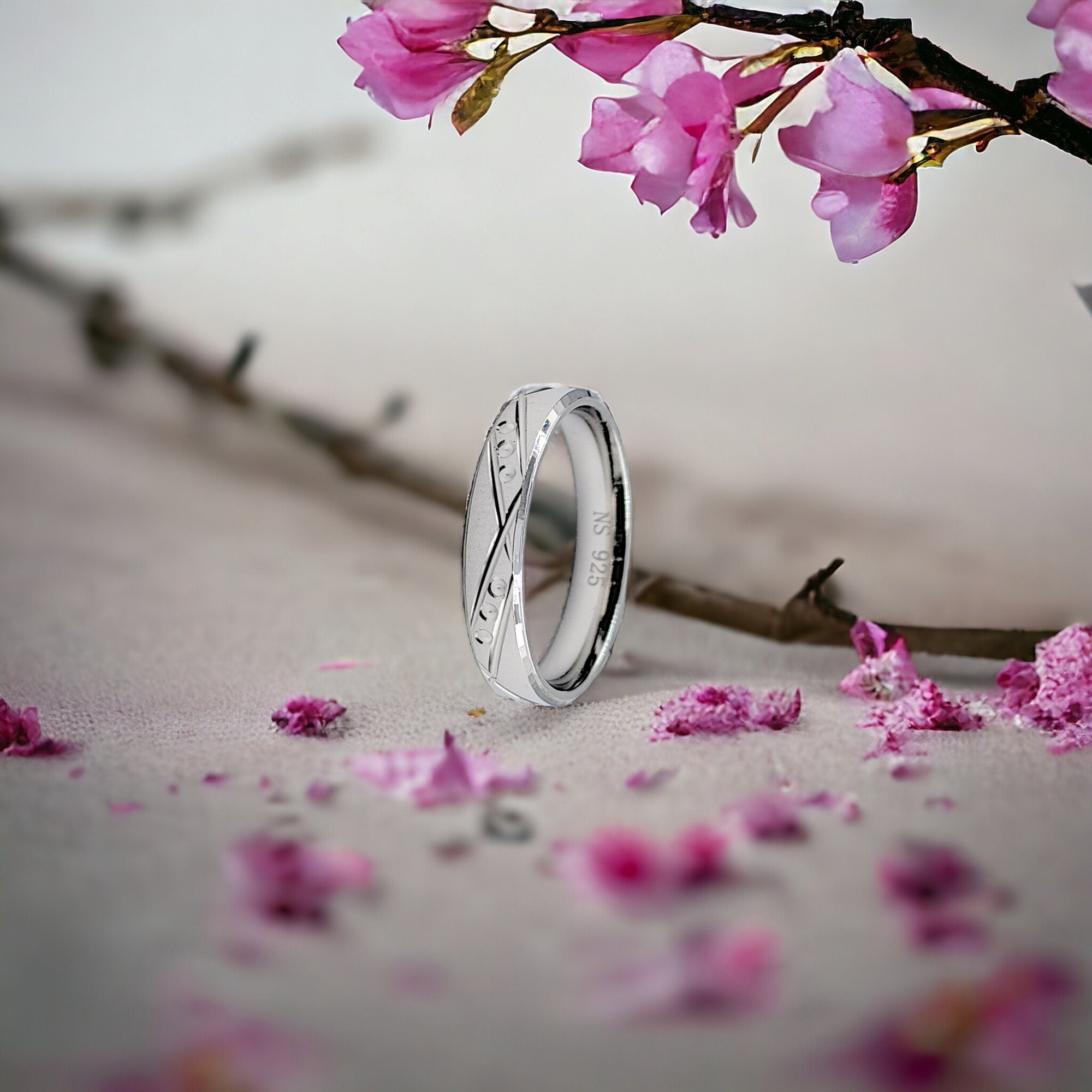 Simple Silver Ring Criss Cross with Dots Design Finger Ring For Women