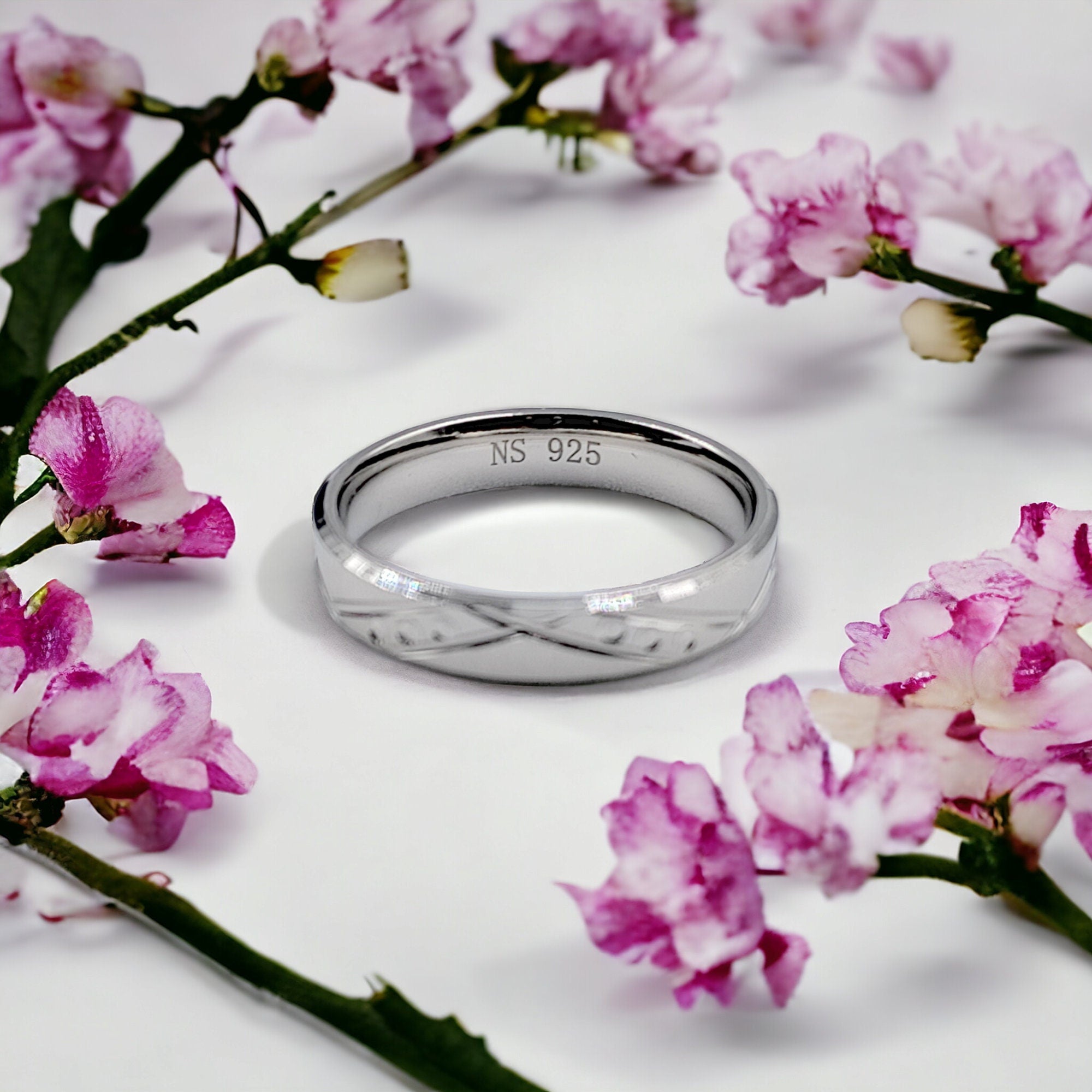 Simple Silver Ring Criss Cross with Dots Design Finger Ring For Women