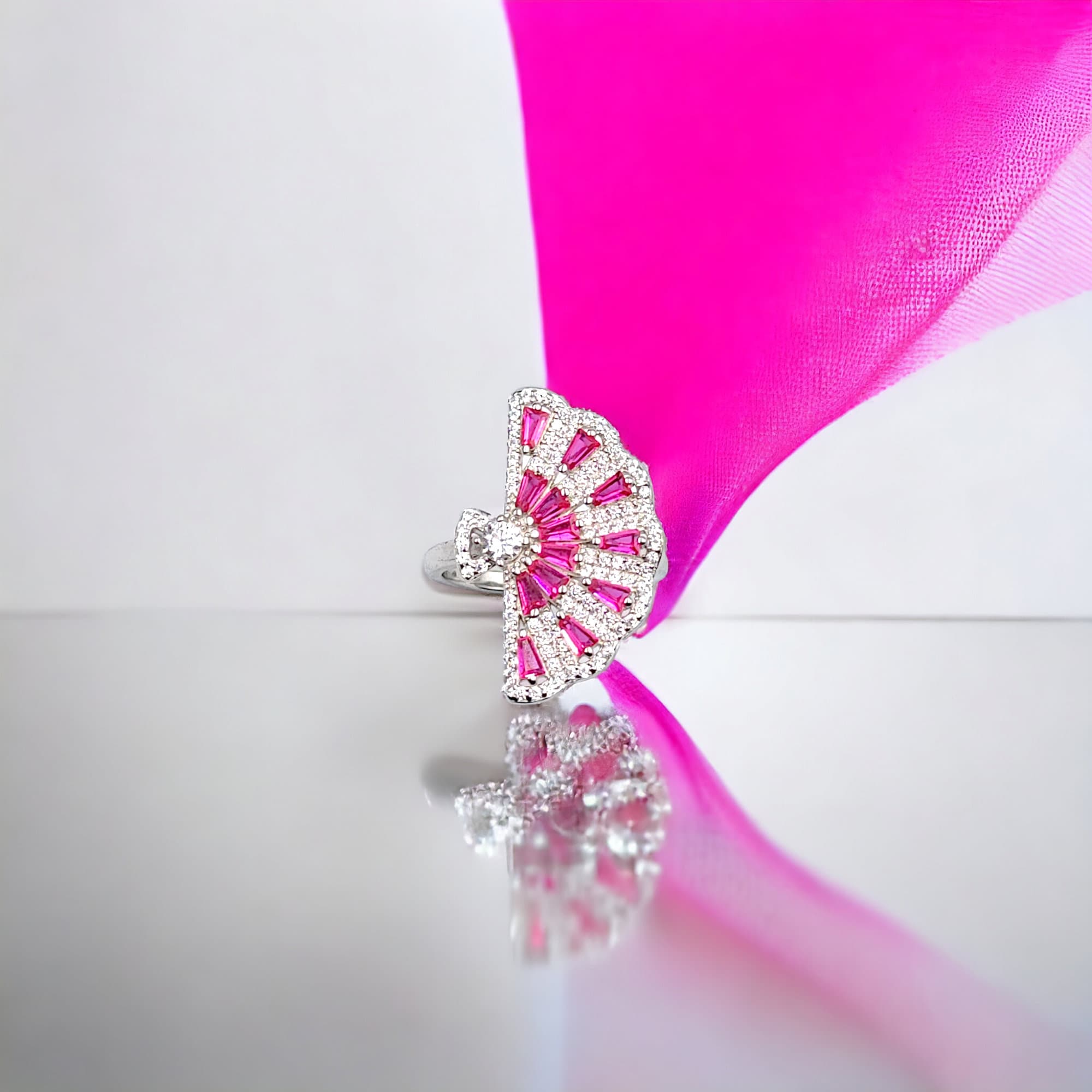 Fuchsia CZ Ring Cubic Zirconia Wedding Finger Ring With Minimal Design for Women(Size 20)