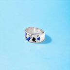 Blue Black Zig Zag Pattern Ring Fine Classic Pave CZ Band With Minimal Design(Size 18)