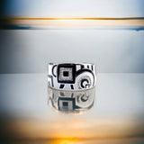 Black & White Geometry Wide Ring Fine Classic CZ Band Minimalist Handmade Ring(Size 18)