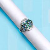 Stunning Cubic Zirconia Floral Petal Enamel Silver Rhodium Plated Ring(Size 18)