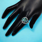 Stunning Cubic Zirconia Floral Petal Enamel Silver Rhodium Plated Ring(Size 18)