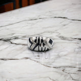 Black & White Geometry Ring Wide Fine Jewellery CZ Ring For Women(Size 14)