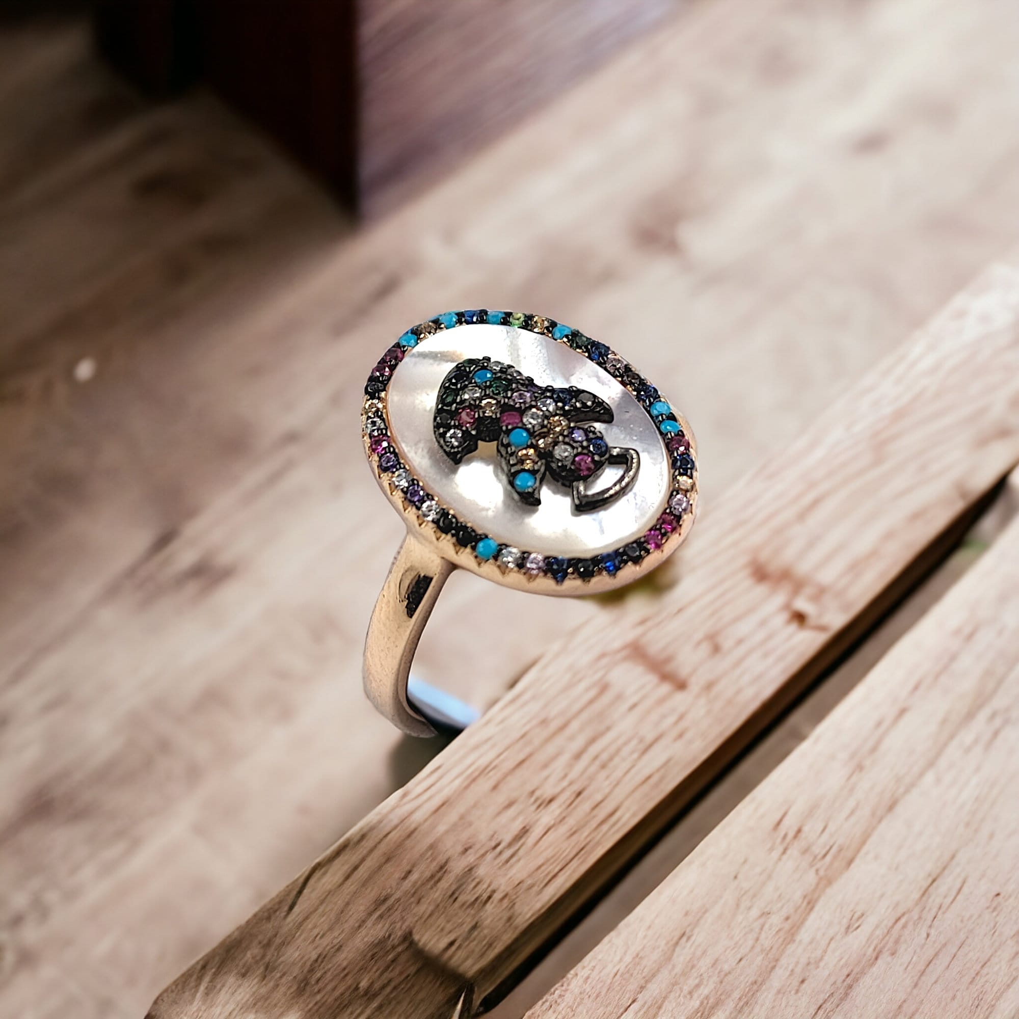 Circle Ring CZ Bird Design Multicolor Finger Ring With Stylish Design for Women(Size 20)