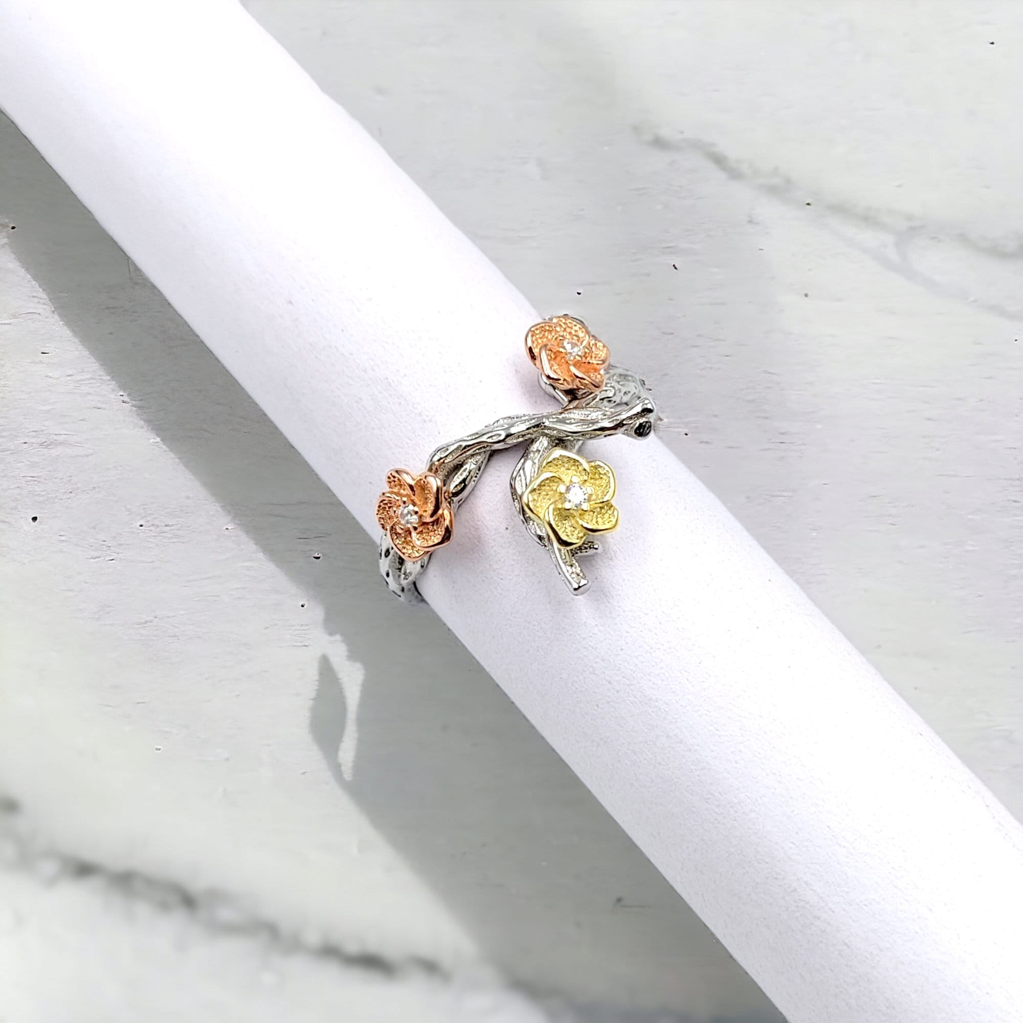 Ring for Women Rose Floral Branch Band Delicate Minimalist Handmade Gift for her(Size 18)