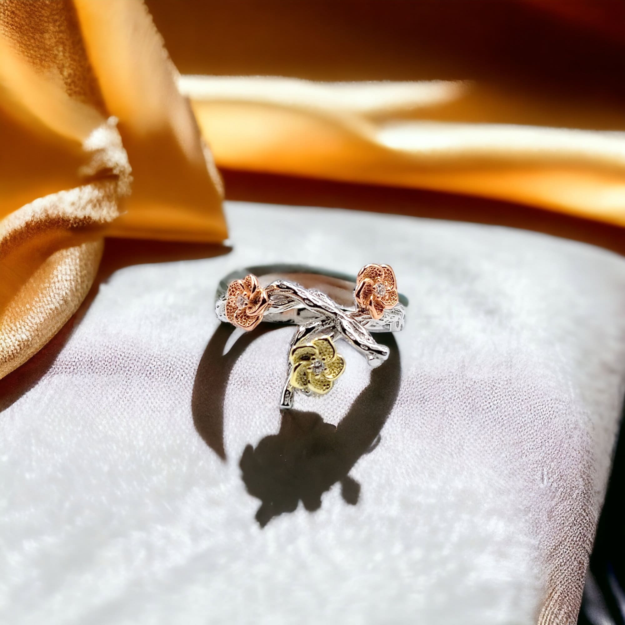 Ring for Women Rose Floral Branch Band Delicate Minimalist Handmade Gift for her(Size 18)