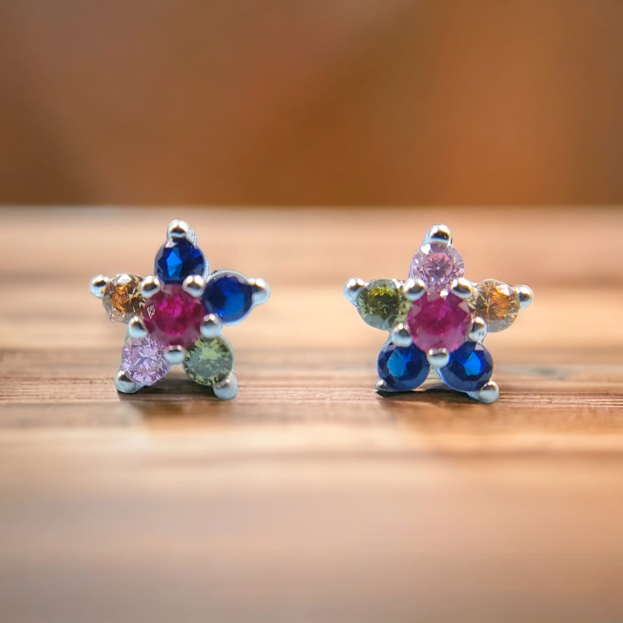 Vibrant Colored CZ Flower Design Stud Earrings Stylish Colorful CZ Diamond Earring Trending Minimalist Handmade Gift