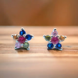 Vibrant Colored CZ Flower Design Stud Earrings Stylish Colorful CZ Diamond Earring Trending Minimalist Handmade Gift