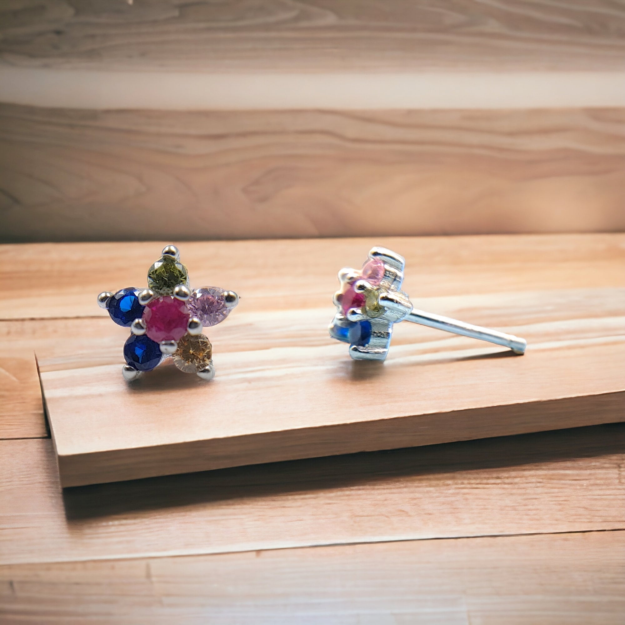 Vibrant Colored CZ Flower Design Stud Earrings Stylish Colorful CZ Diamond Earring Trending Minimalist Handmade Gift