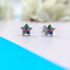 Silver Star of David Studs Earrings Stylish Star Shaped Colorful CZ