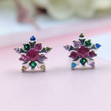 925 Silver Star of David Stud With Floral Design Multicolor Studs Earrings Colorful CZ Trending Jewellery