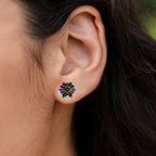 925 Silver Star Round Floral Design Studs Earrings Stylish Colorful Cubic Zirconia Stud Earring