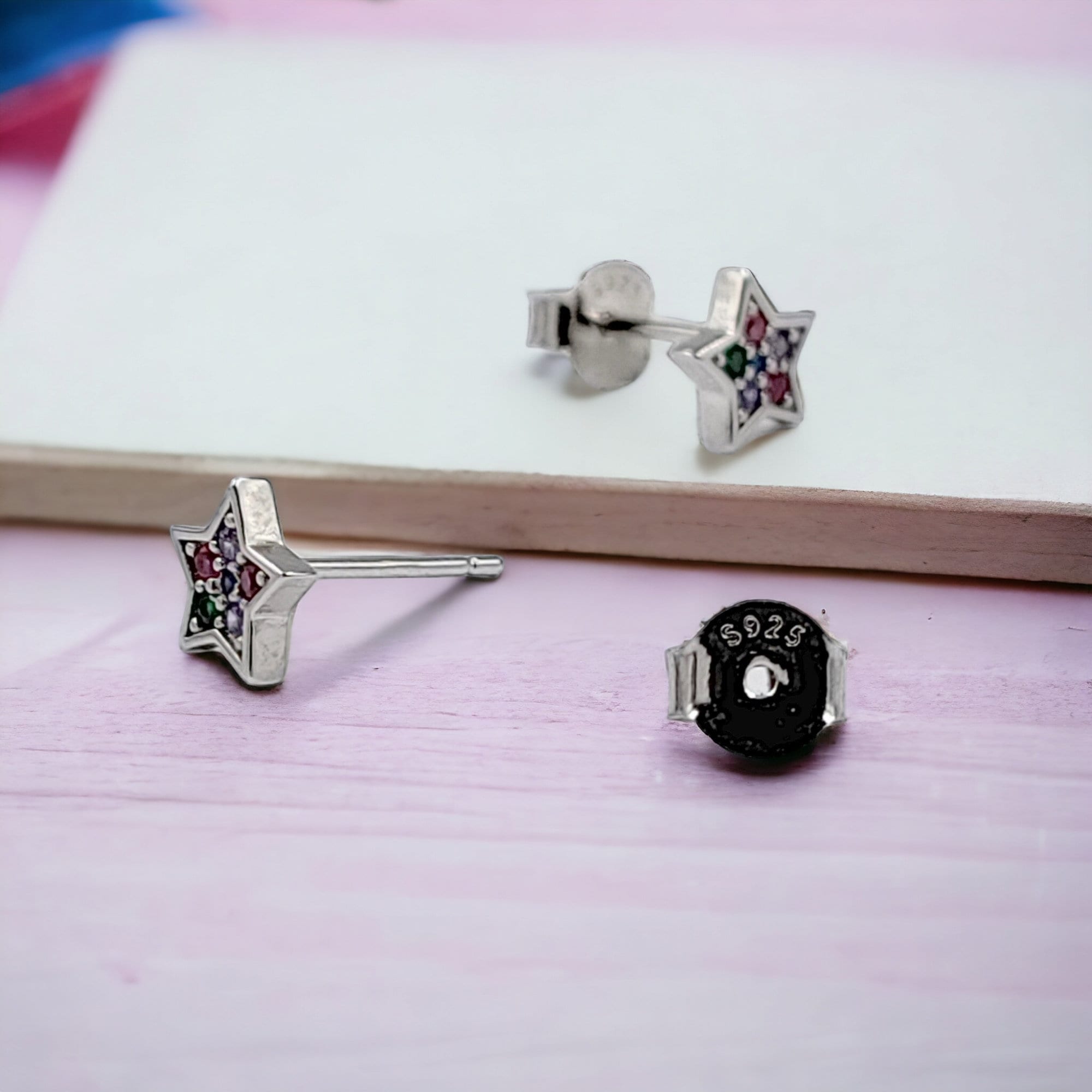 Star of David Studs Earrings Stylish Stud Earring Silver Star Shaped Stud with Colorful CZ Diamond Minimalist Handmade Gift