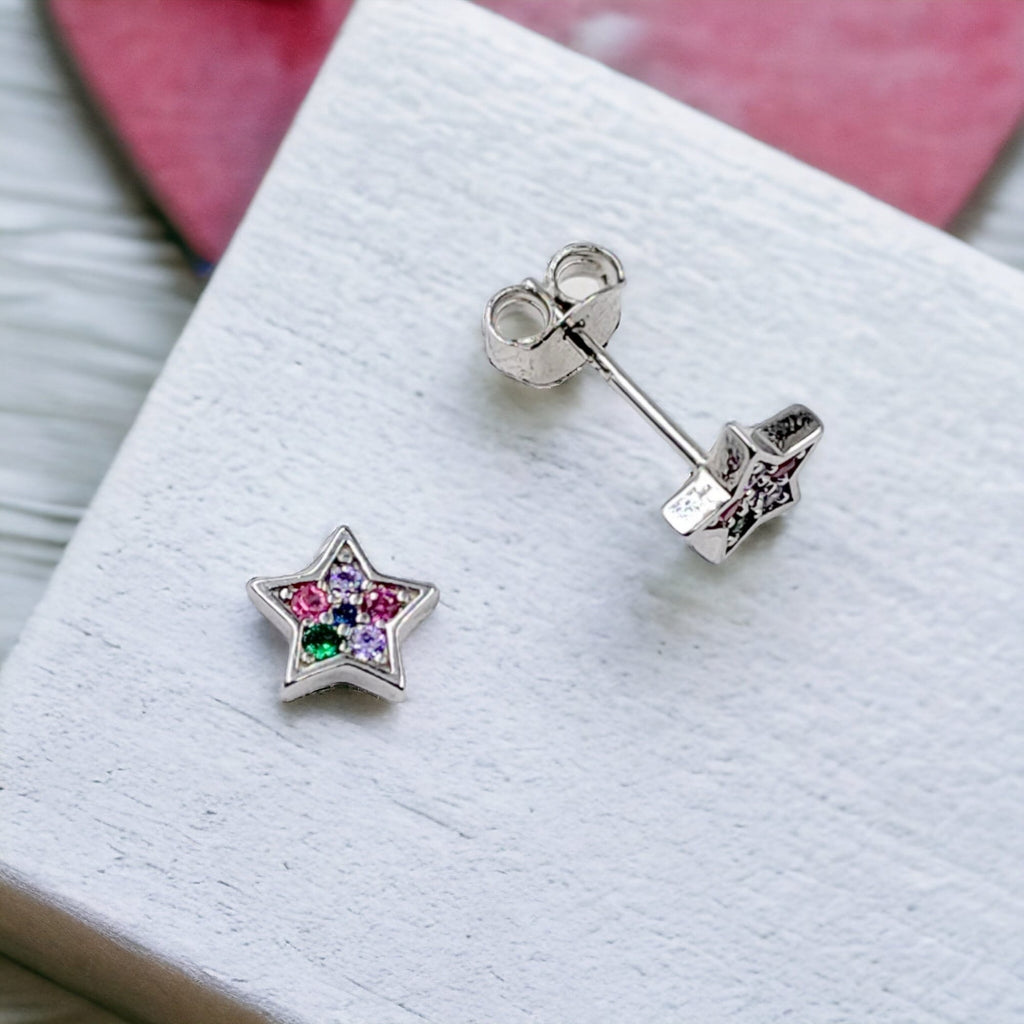 Star of David Studs Earrings Stylish Stud Earring Silver Star Shaped Stud with Colorful CZ