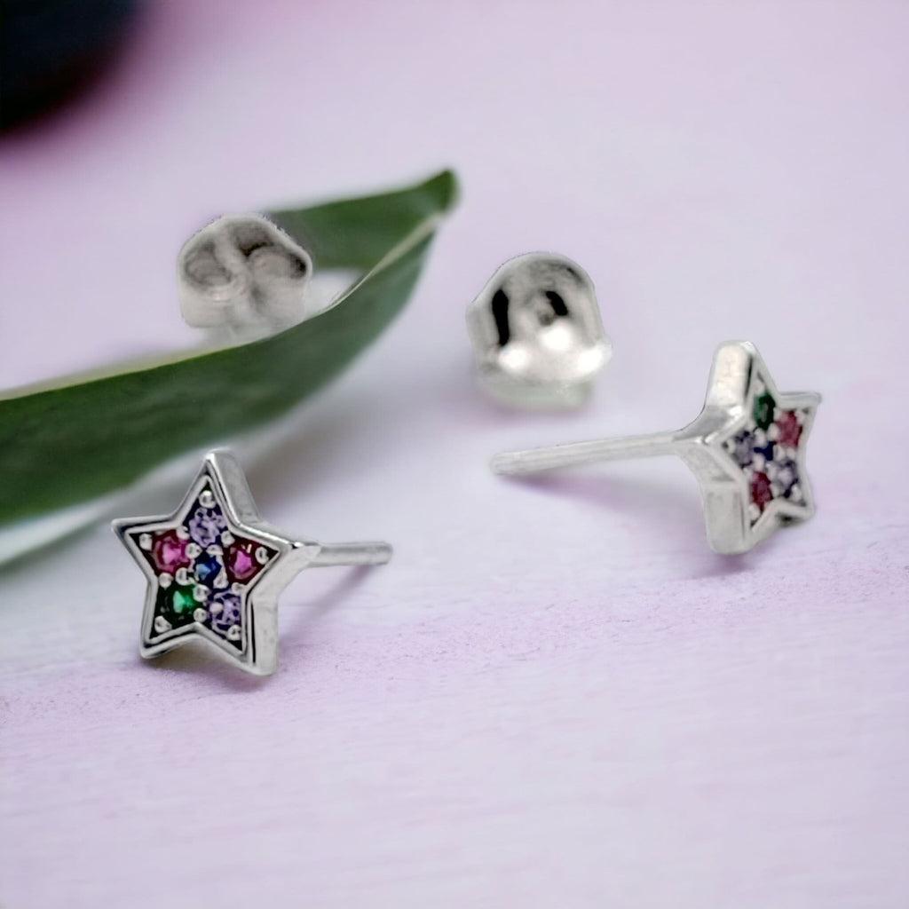 Star of David Studs Earrings Stylish Stud Earring Silver Star Shaped Stud with Colorful CZ