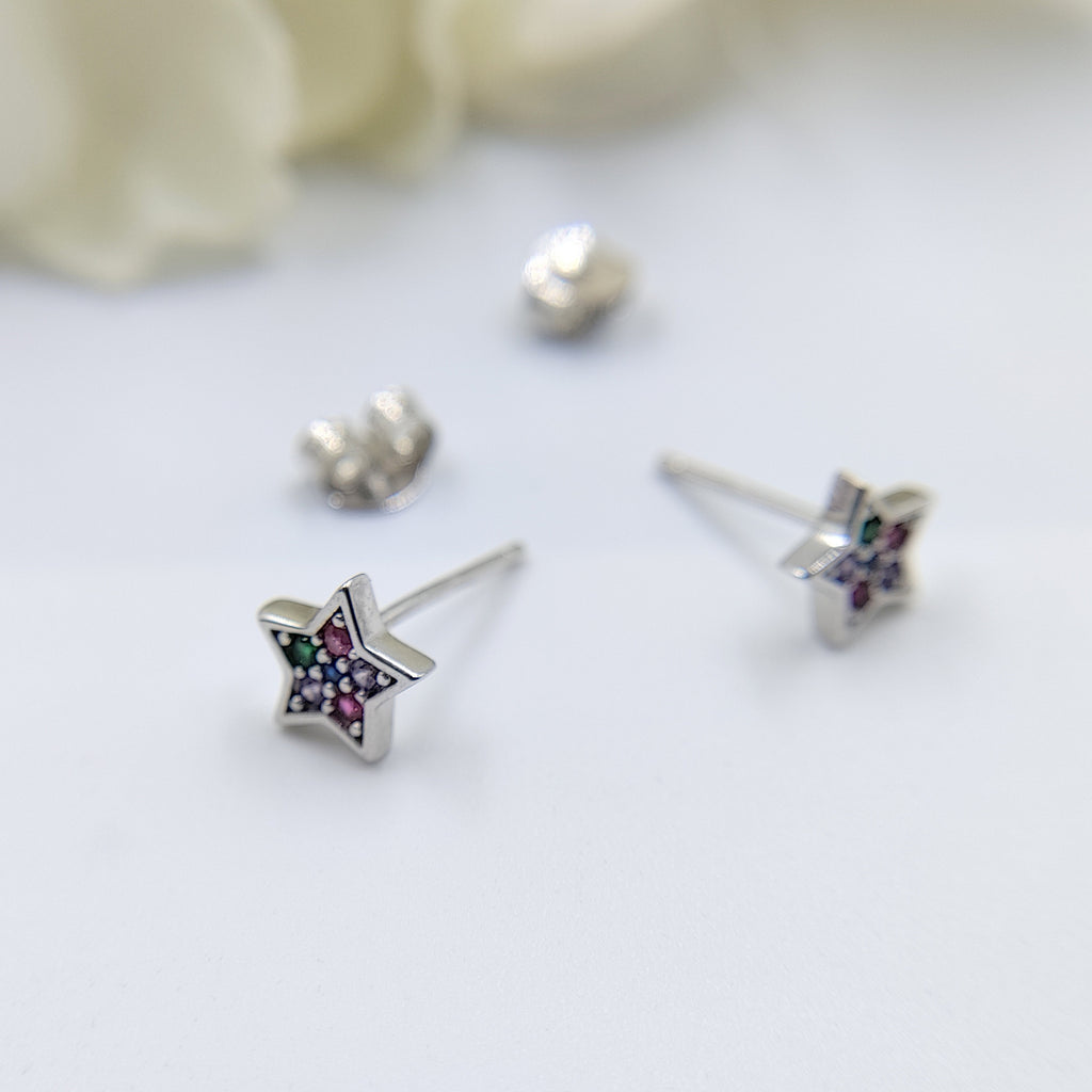 Star of David Studs Earrings Stylish Stud Earring Silver Star Shaped Stud with Colorful CZ