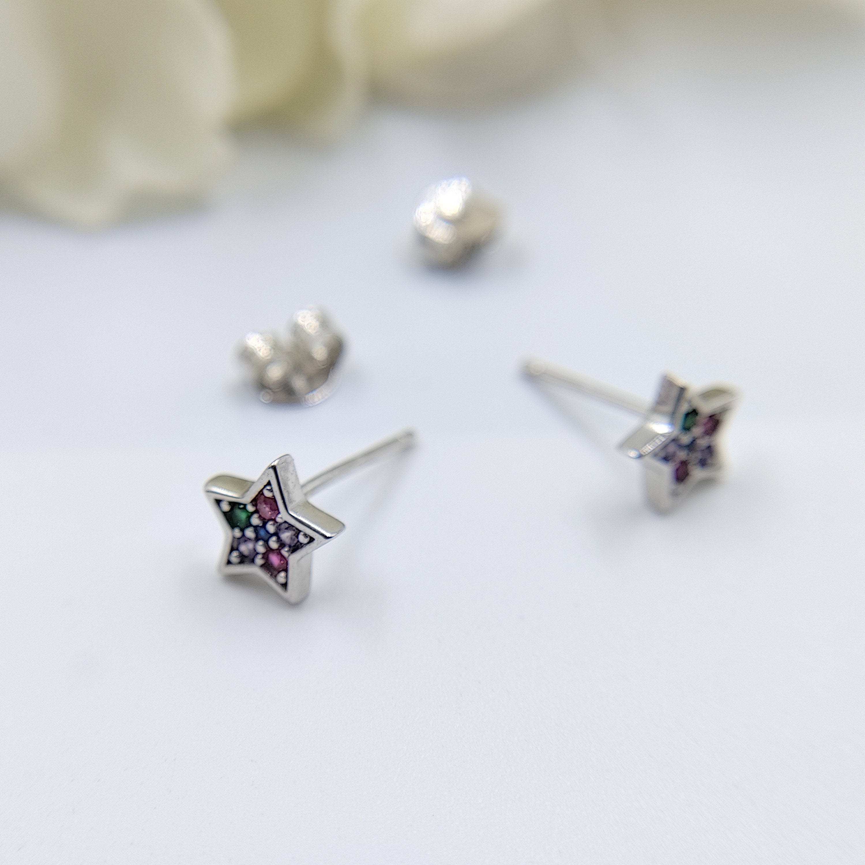 Star of David Studs Earrings Stylish Stud Earring Silver Star Shaped Stud with Colorful CZ Diamond Minimalist Handmade Gift