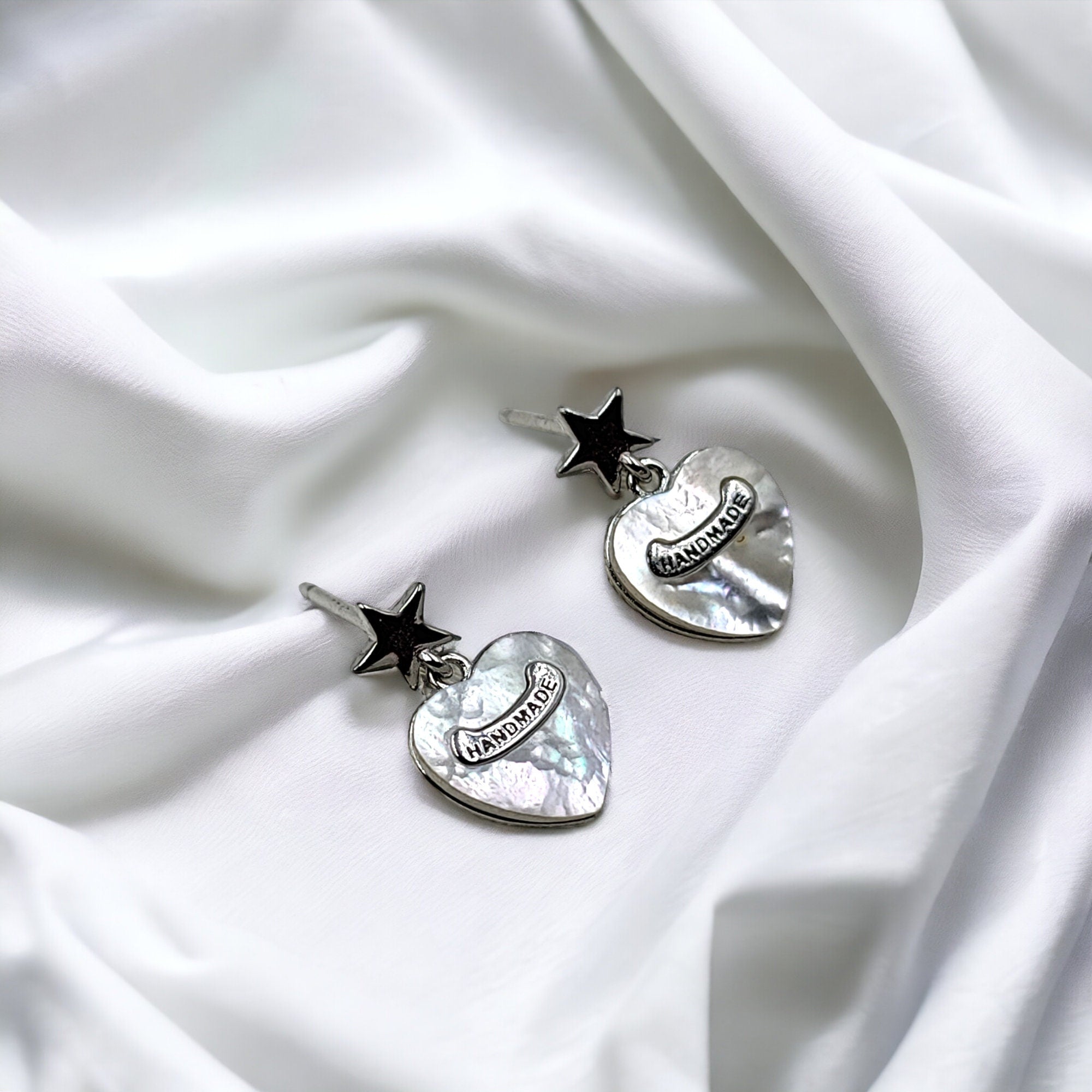 Stunning Heart Shaped Dangle Earrings 925 Sterling Silver with Star Drop Delicate Earrings For Women