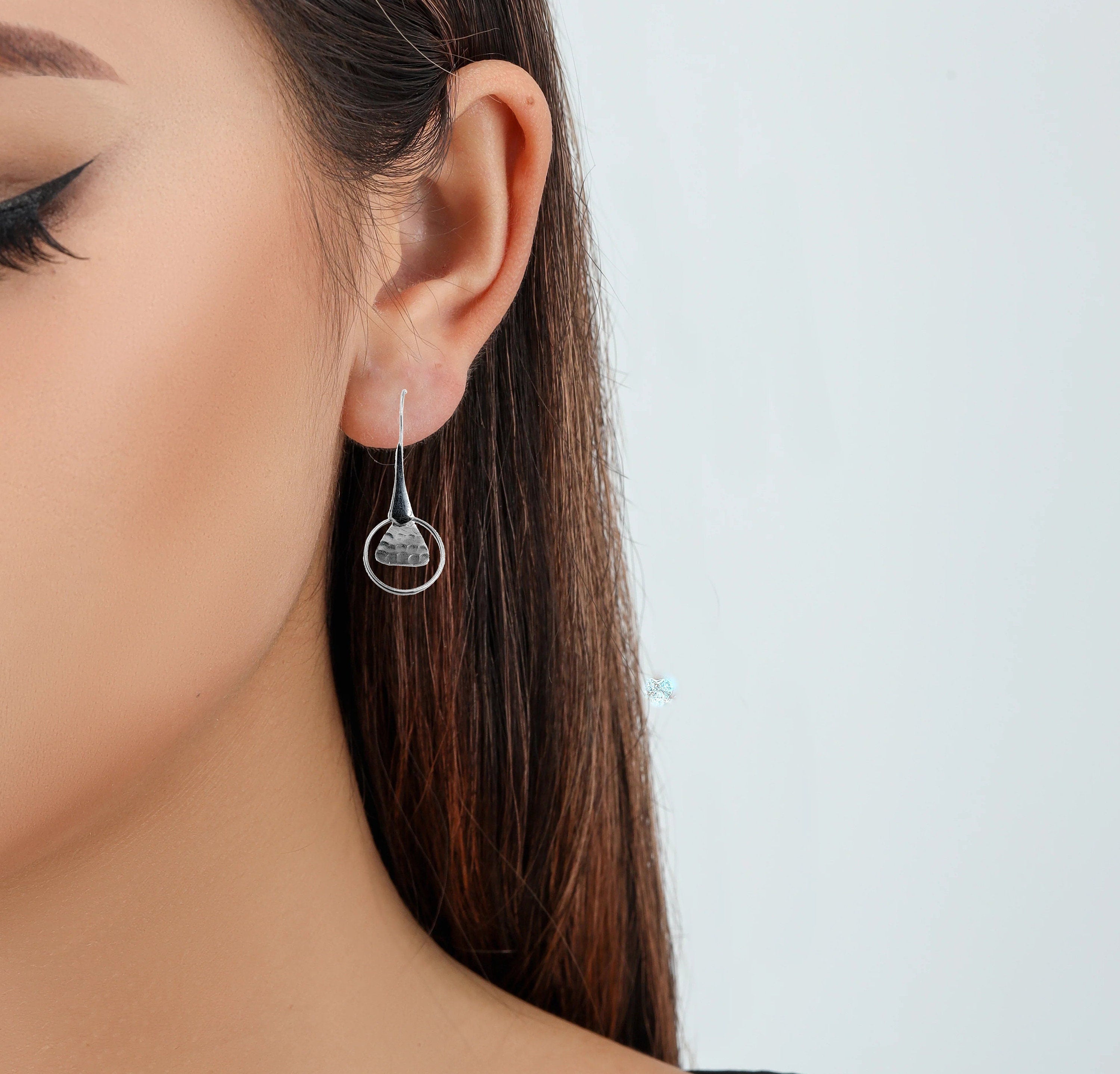 Silver Circle Earrings Hammered Design Hoop Earrings 925 Sterling Silver Jewellery Minimalist Handmade Gift