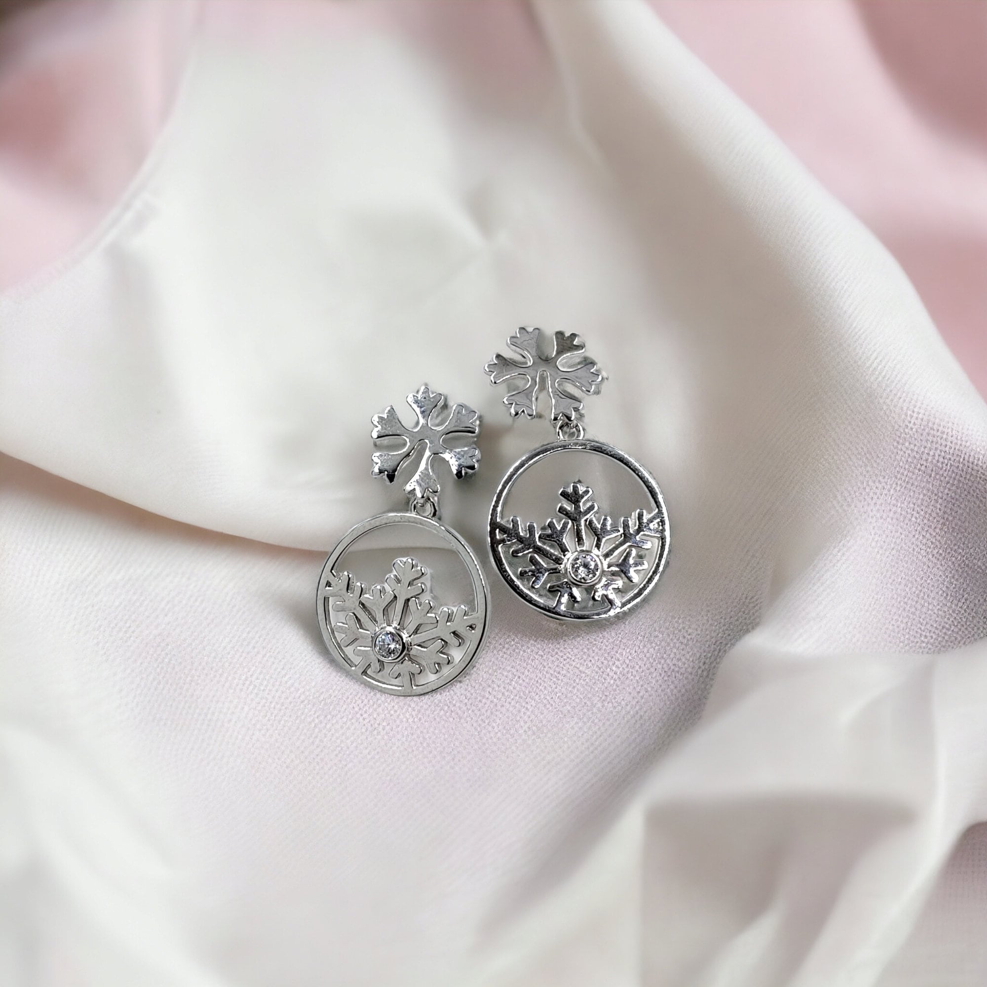 Christmas Snowflake Pattern Daily Design Versatile 925 Solid Silver Earrings -27x17 mm