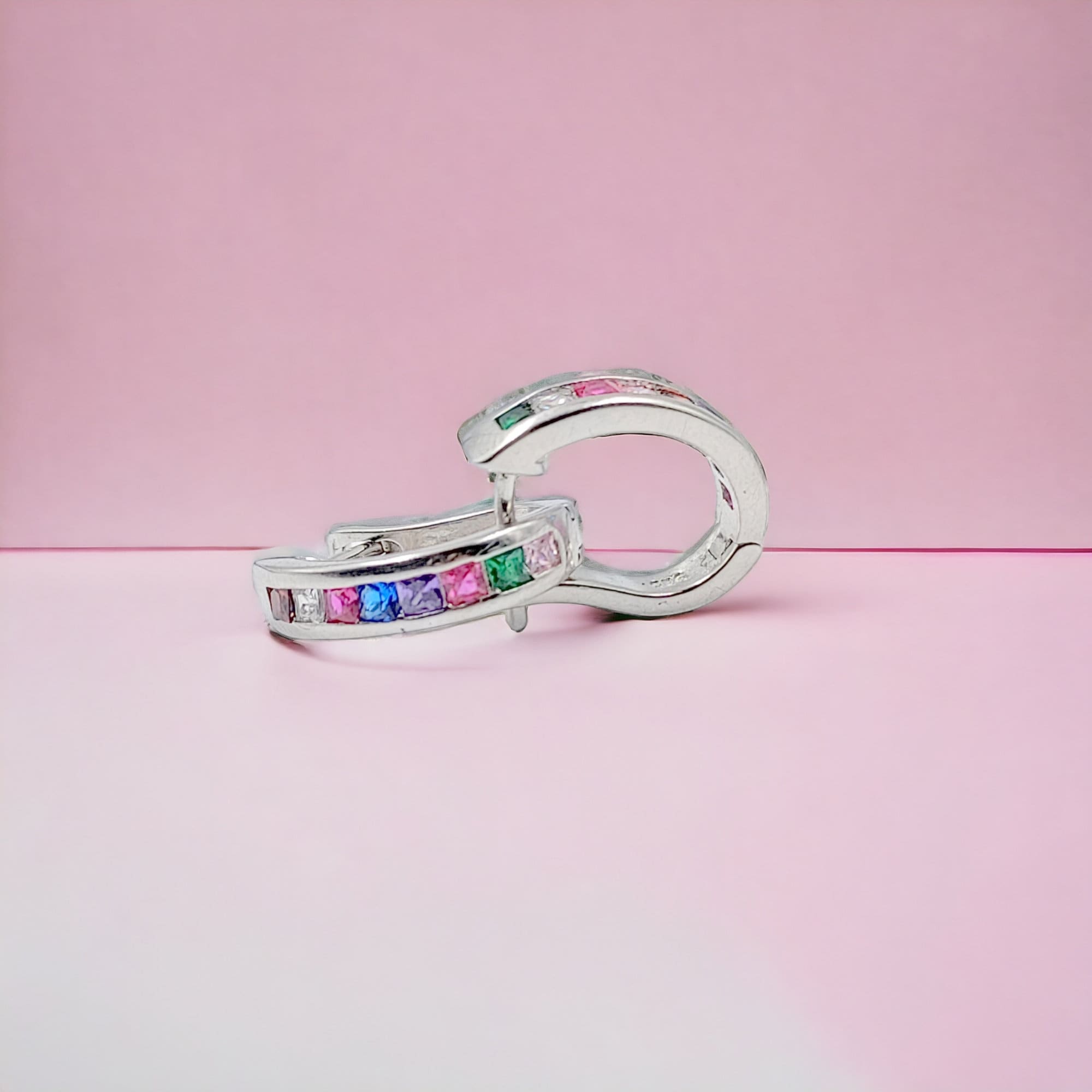 Colorful CZ Hoop Earrings Tiny Micro Pave CZ Round Charm Earrings for Women 925 Sterling Silver-15x3 mm