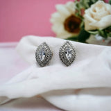 925 Sterling Silver Stud Earrings Women Marquise CZ Halo Classic Studs Diamond Wedding Engagement Party Bridal Gift