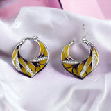 Yellow and Purple Women's silver Earring with enamel and Cubic Zirconia 925 Silver Minimalist Handmade Gift-30x30 mm