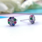925 Silver Earring with Colorful Flower Jewelry Cubic Zirconia Floral Stud Earring