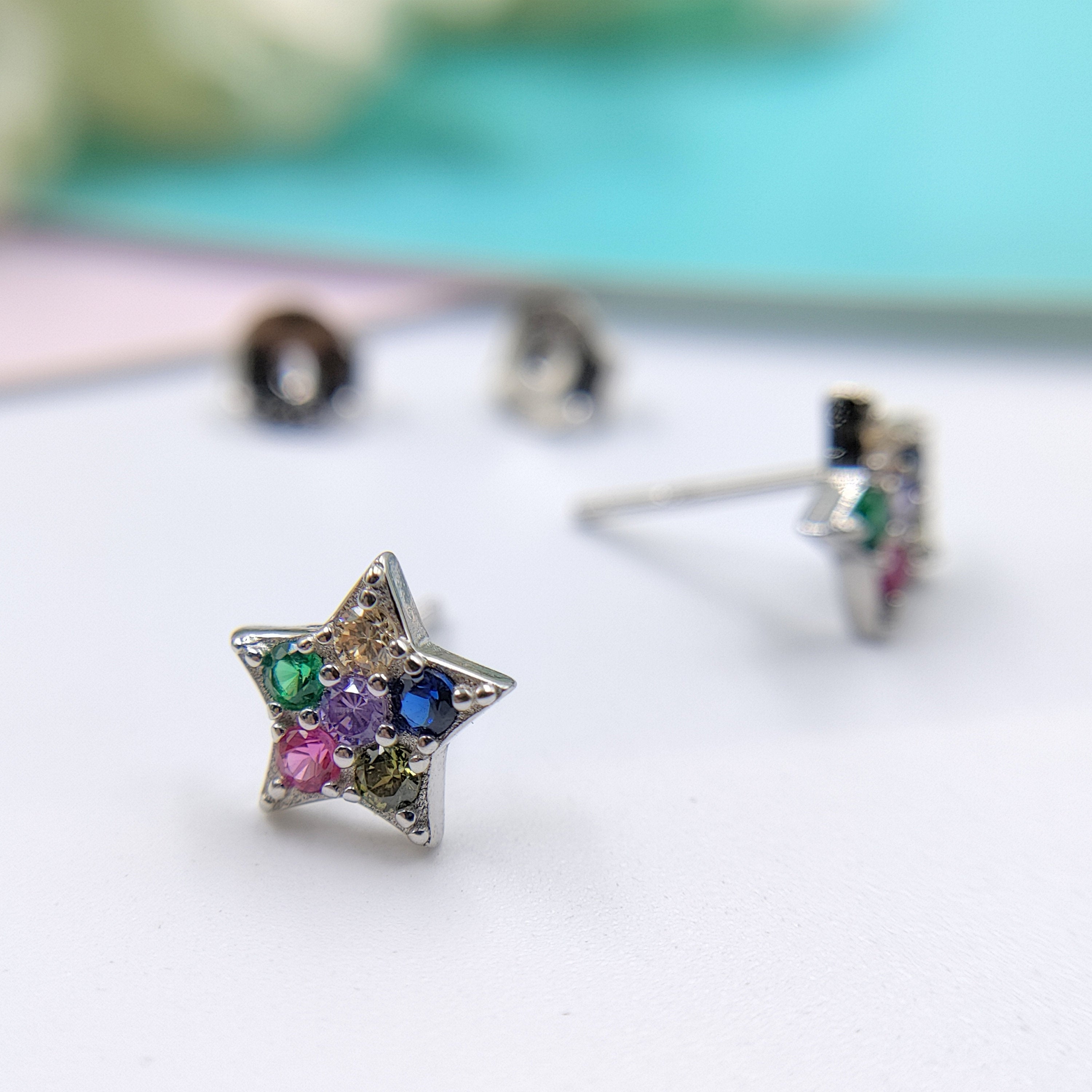 Beautiful Stud Earring Silver 925 Star of David Earrings Stylish Colorful Star CZ Diamond Minimalist Handmade Gift