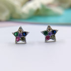 Beautiful Stud Earring Silver 925 Star of David Earrings Stylish Colorful Star CZ