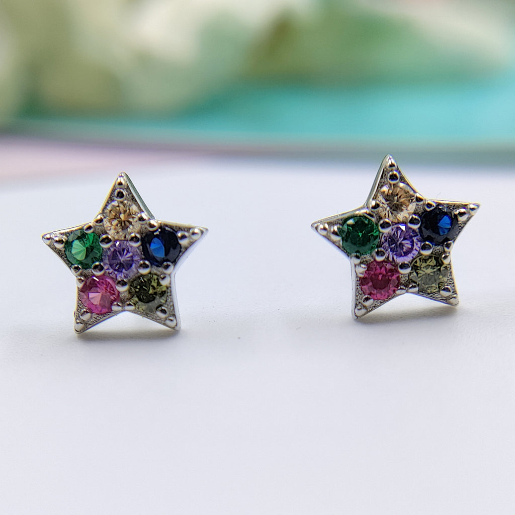 Beautiful Stud Earring Silver 925 Star of David Earrings Stylish Colorful Star CZ