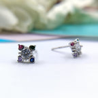 925 Silver Earring Rainbow Flower Stud Earrings Beautiful Stylish Colorful CZ