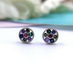 Cubic Zirconia Floral Stud Earring 925 Silver Earring with Colorful Flower Vibrant Stud Stylish Circle Minimalist Handmade Gift
